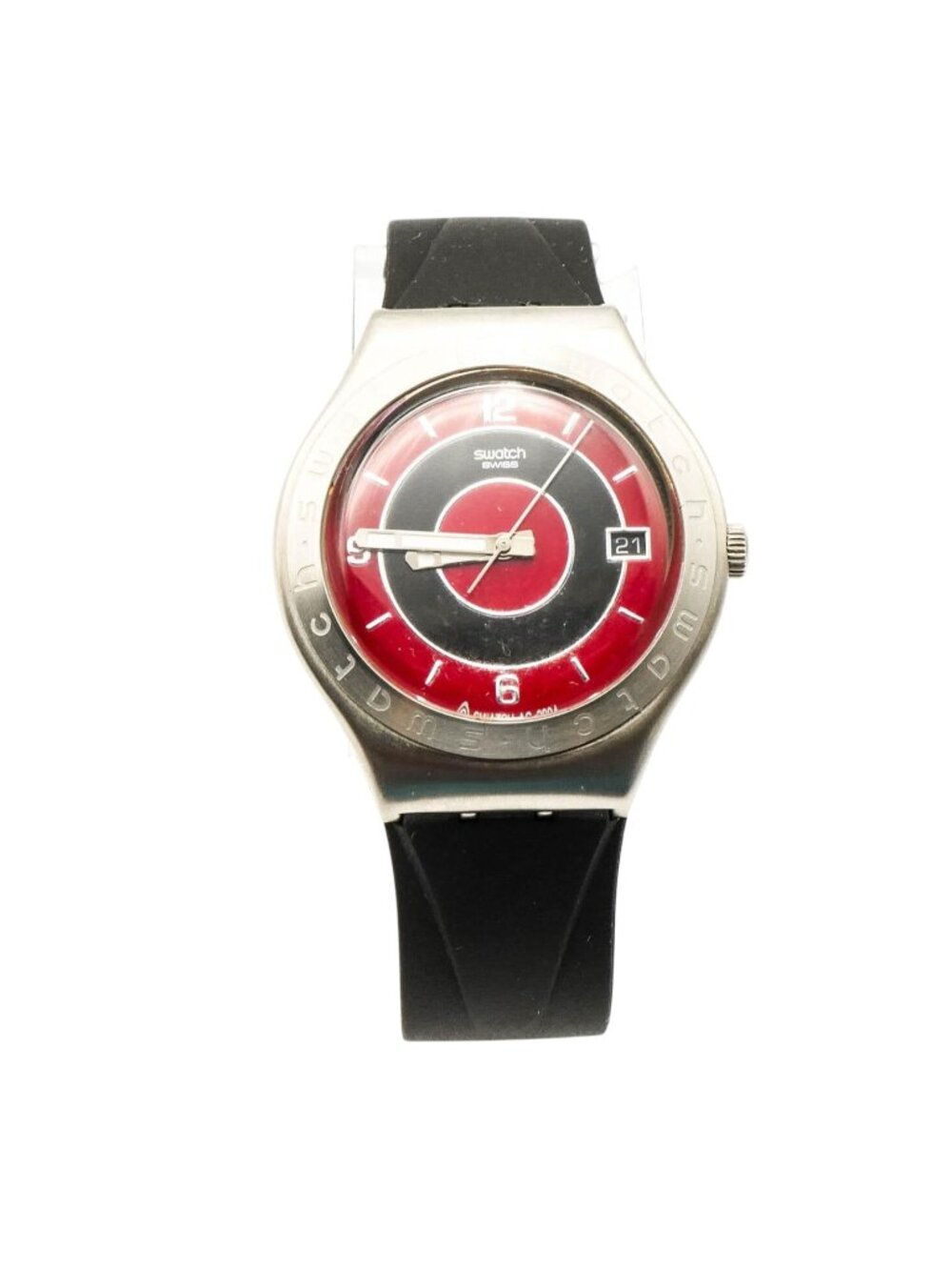 Rare Vintage Swatch Irony Big Jammed YGS441 Red Black Dial Rubber Strap Watch